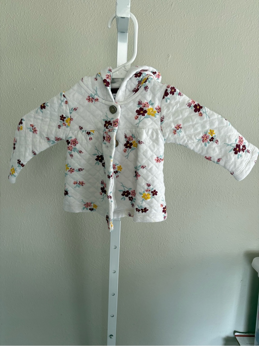 Carter's White Quilted Hooded Jacket with Pink, Yellow & Burgundy Floral Print